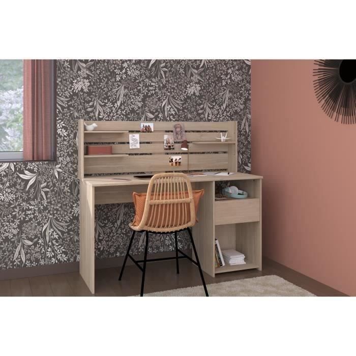 Bureau avec réhausse ESCALE - Décor chêne - L 138 x P 60 x H 120 cm - PARISOT