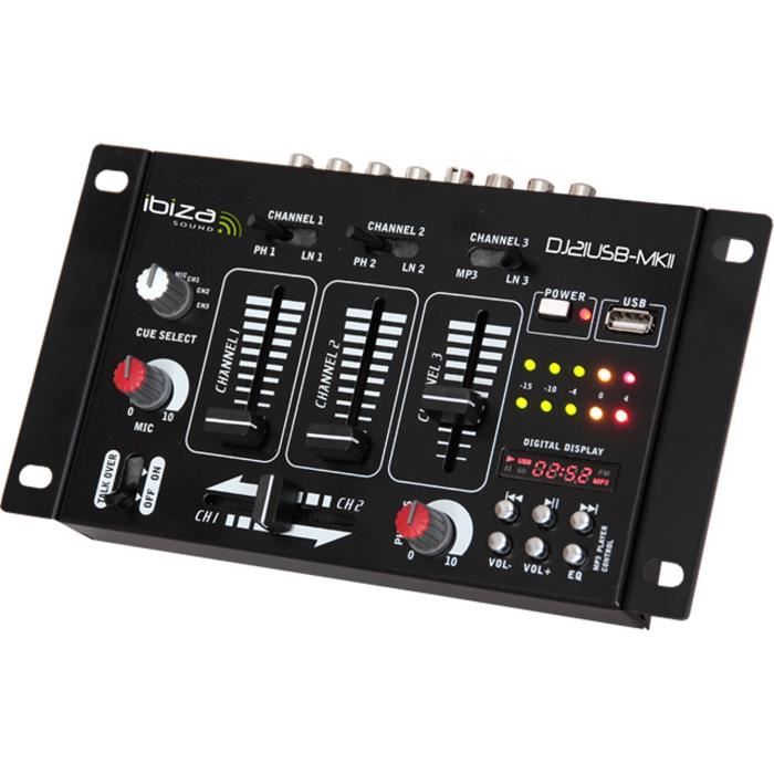 IBIZA DJ21USB-MKII Table de mixage à 4 voies/7 canaux + USB - Noir
