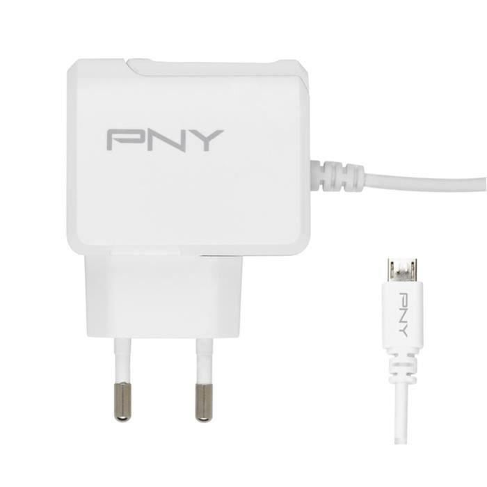 PNY Chargeur Secteur Micro-USB avec câble intégré pour Téléphone portable / Tablette 12 W Blanc