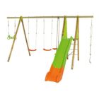 ALEO BY TRIGANO Station de jeux bois poutre métal TECHWOOD MAKUTA 2,30 m + toboggan 8 enfants