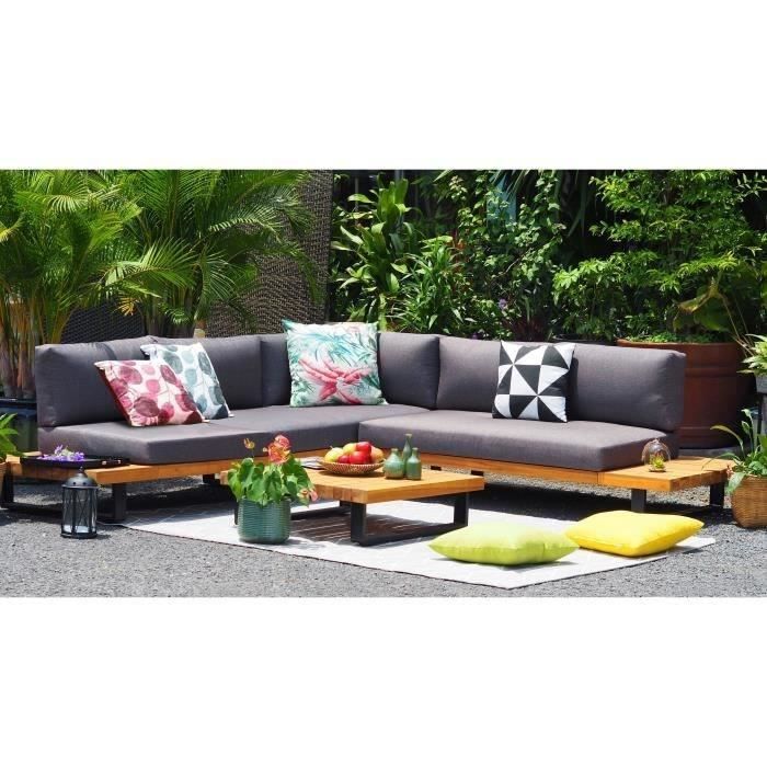Aluxe Salon De Jardin En Bois D Acacia Et Pieds En Aluminium