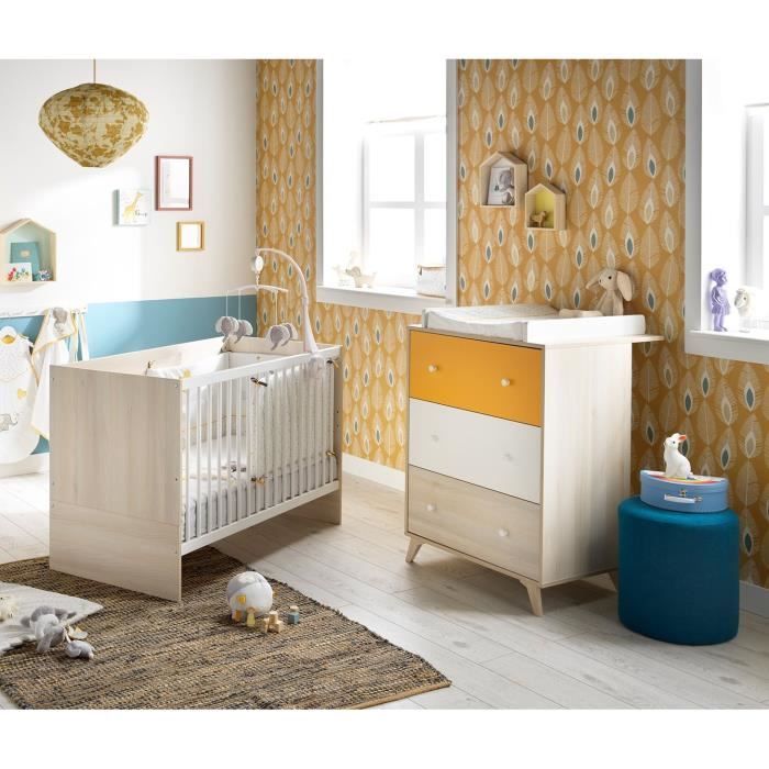 BABY PRICE Chambre duo YUZU - lit évolutif 60 x 120 cm + commode