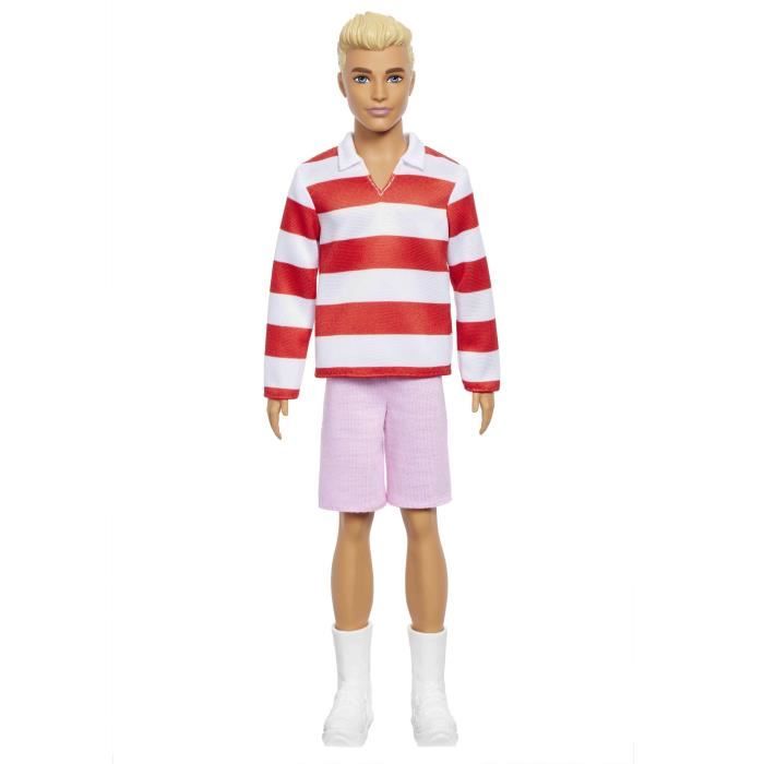 Poupée Ken Fashionistas HYV01 – Polo À Rayures Rouges Et Short Rose