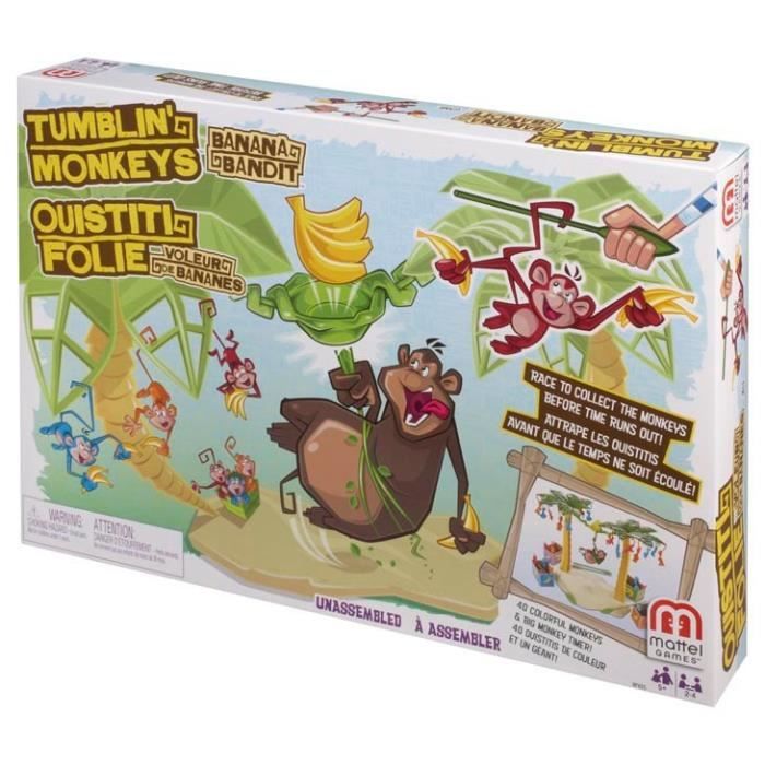 Mattel Games SOS Ouistiti édition voyage, version miniature 2 à 4 joueurs,  jeu de société et d'adresse pour enfants dès 5 ans, GMM92