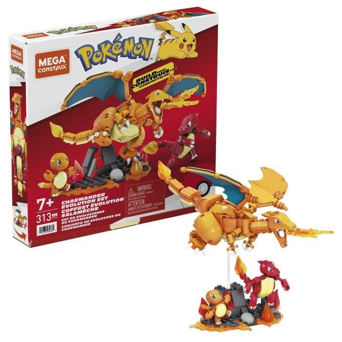 jeu de construction salamèche evolution - mega bloks - hfg06 - 313 pièces - licence pokémon