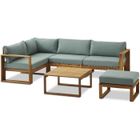 BOCARNEA Salon de jardin d'angle modulable LEVATA OTTOMAN - Bois d'acacia FSC - 6 personnes - Bleu vert + Housse incluse