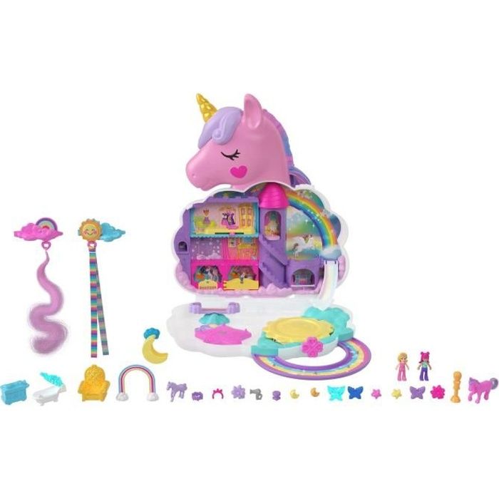Polly Pocket - Mini-Univers - Salon Licorne Arc En Ciel - 32 pièces - Pour Enfant de 4 ans et plus