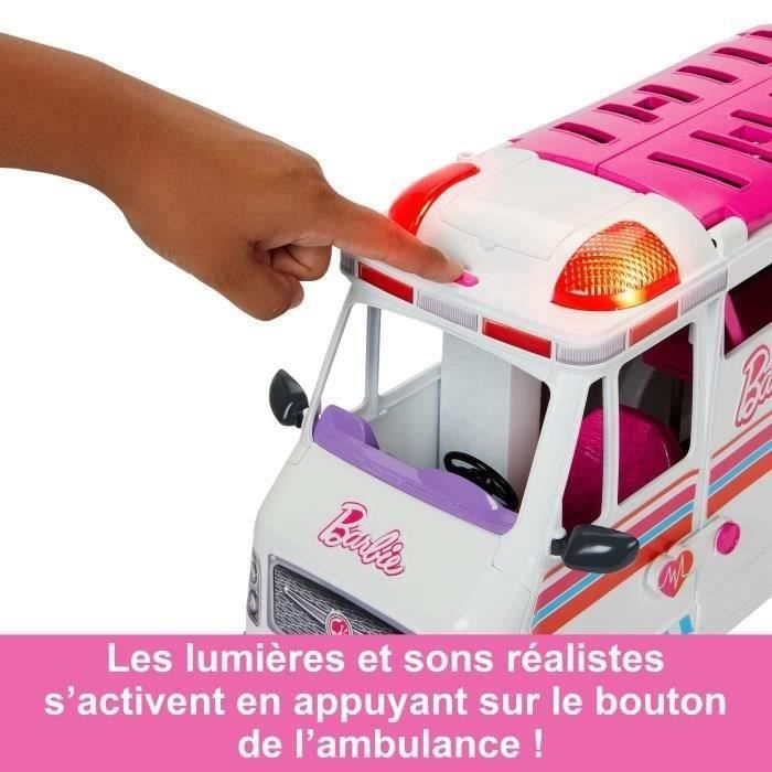 Barbie Care Clinic Vehicle Playset Ambulance with Rolling Wheels Se transforme en un ensemble de jeu d'hôpital de plus de 2 pieds avec lumières et sons, plus de 20 accessoires et fonctionnalités