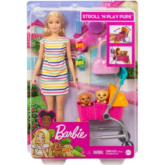 BARBIE Animaux Coffret Barbie Promène ses Chiots Cdiscount Jeux