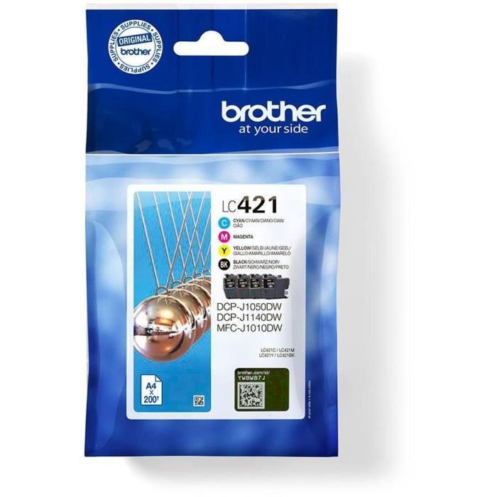 Pack de 4 Cartouches dencre LC421VAL - BROTHER - Noir Cyan Magenta et Jaune capacité standard de 200 pages - Pour DCP-J1050DW