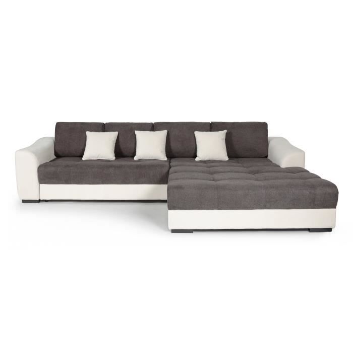 Flex Canape D Angle Convertible Droit 4 Places Tissu Beige L 314 X P 203 X H 67 Cm Cdiscount Maison