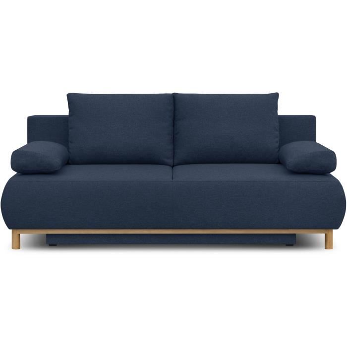 Banquette convertible 3 places MIKA - Tissu bleu foncé - Coffre de rangement - L 192 x H 84 x P 93 c