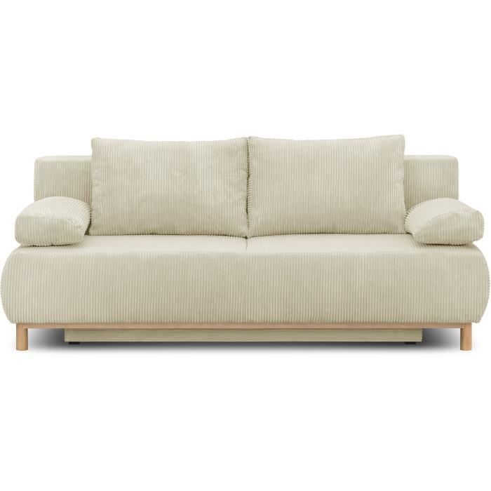 Banquette convertible 3 places MIKA Velours côtelé Coffre de rangement 192 x H 84 x P 93 cm