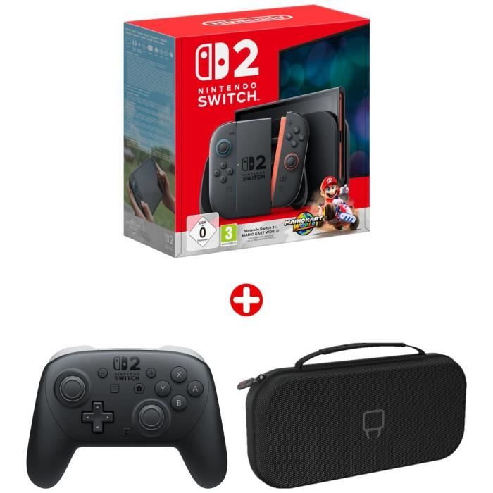 Pack Nintendo : Console Nintendo Switch 2 + Mario Kart World (Code) + Manette Switch Pro 2 + Housse de transport