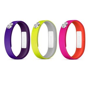 BRACELET MONTRE CONNEC. Bracelets en silicone pour SmartBand SWR110 Sony - Pack de 3 Violet/Jaune/Rose Taille S