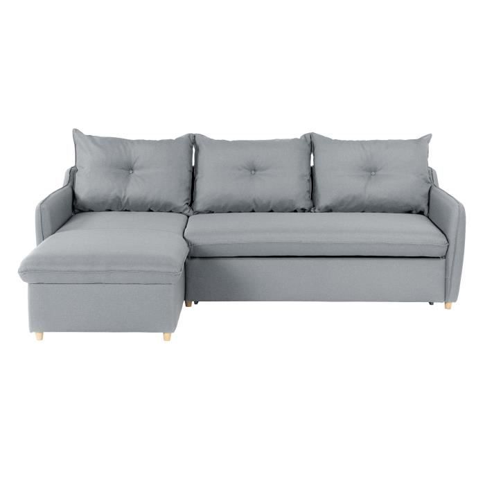 Canapé d'angle convertible et réversible 4 places - Tissu gris clair - L 238 x P 160 x H 89 cm - OST