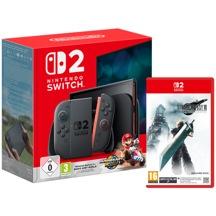 Pack Nintendo : Console Nintendo Switch 2 + Mario Kart World (Code) + Final Fantasy VII Remake Intergrade