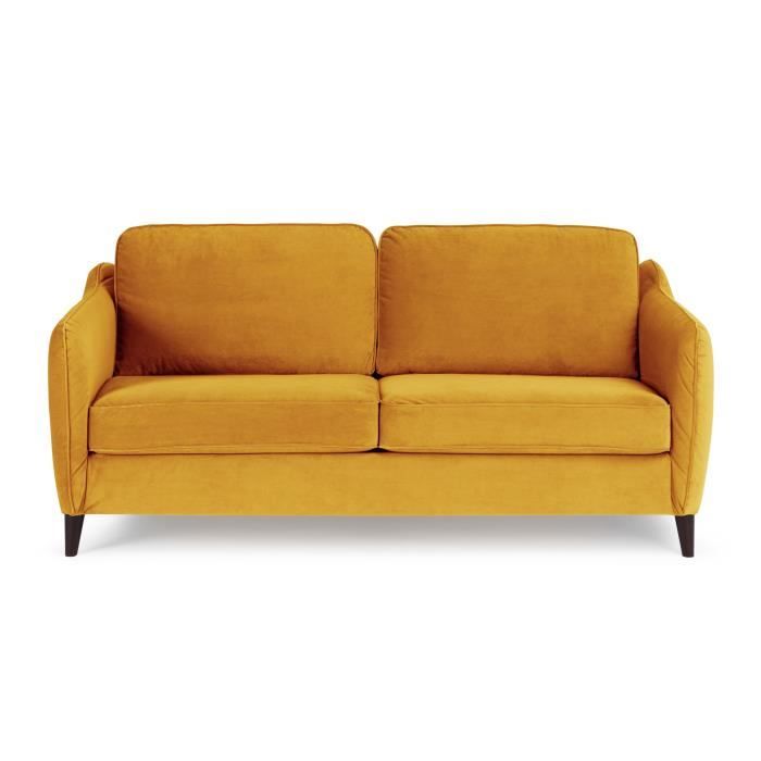 HEXAGONE Canapé Convertible 3 places - Velours ocre - Couchage express - L 182 x P 85 x H 97 cm - CL