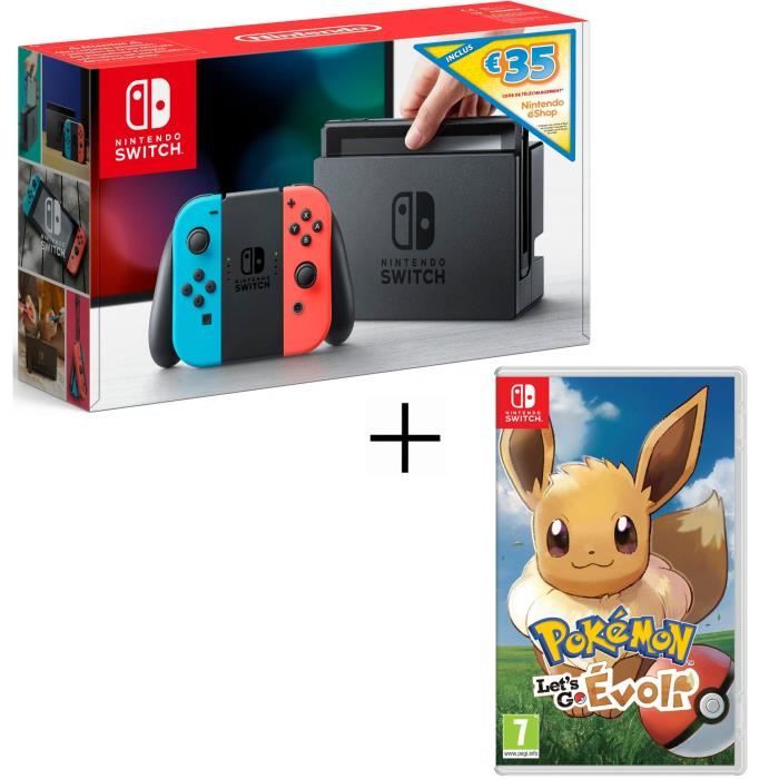 Console Nintendo Switch Neon Avec Joy Con Bleu Rouge Ed Limitee Code Telechargement 35 Nintendo Eshop Pokemon Let S Go Evoli Cdiscount Jeux Video