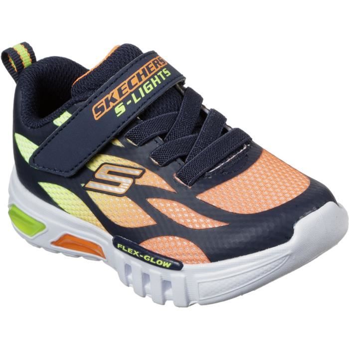 SKECHERS Baskets Flex-Glow - Bébé - Bleu marine et orange