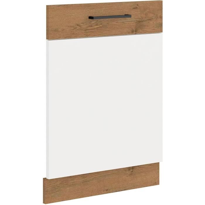 ROCK - Facade lave vaisse + plinthe - Mélaminé chêne Lancelot et Blanc brillant - 60 cm - Plan de travail non inclus