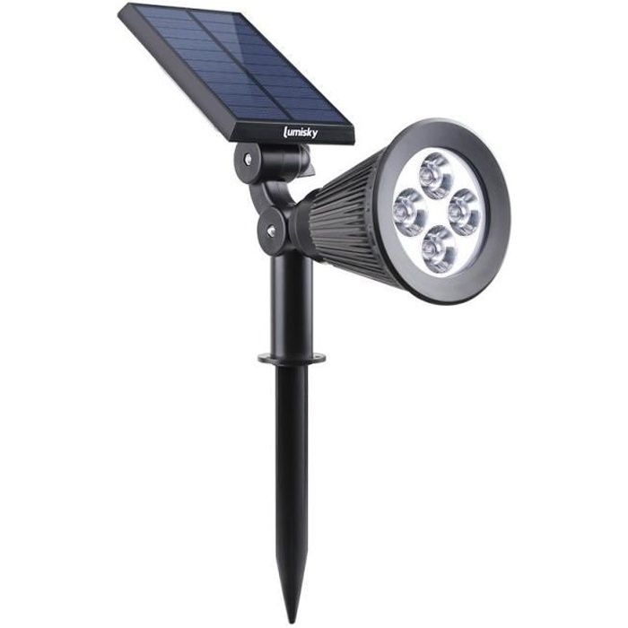 spot solaire extérieur étanche - lumisky - 4 leds blanches - 200 lm - tête pivotante à 90°c