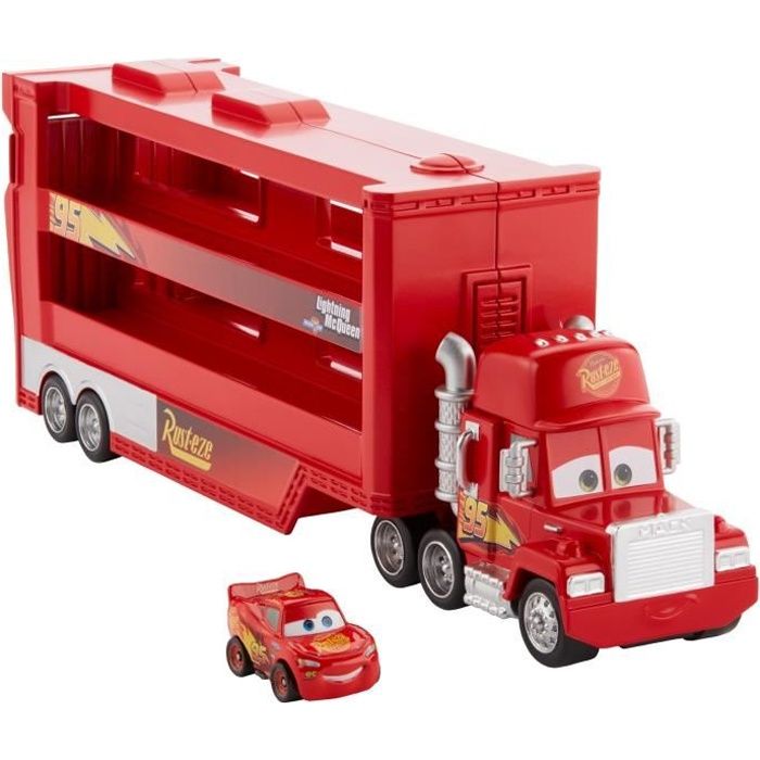 Vehicule Mini Transporteur Mack Cars MATTEL Rouge Capacite de transport 18 vehicules Cdiscount Jeux Jouets