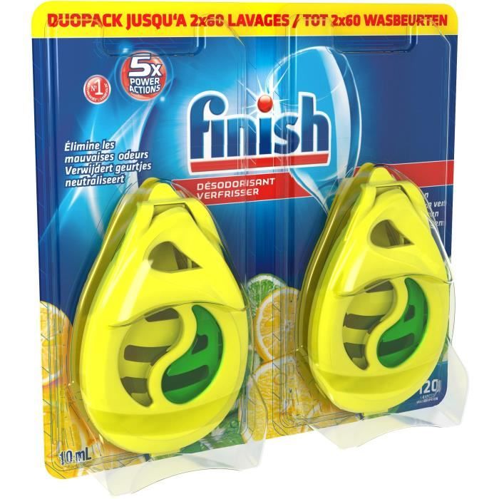 FINISH W4B Pack de 2 désodorisants pour lave-vaisselle - Parfum citron et  citron vert - 2 x 60 lavages - Cdiscount Electroménager