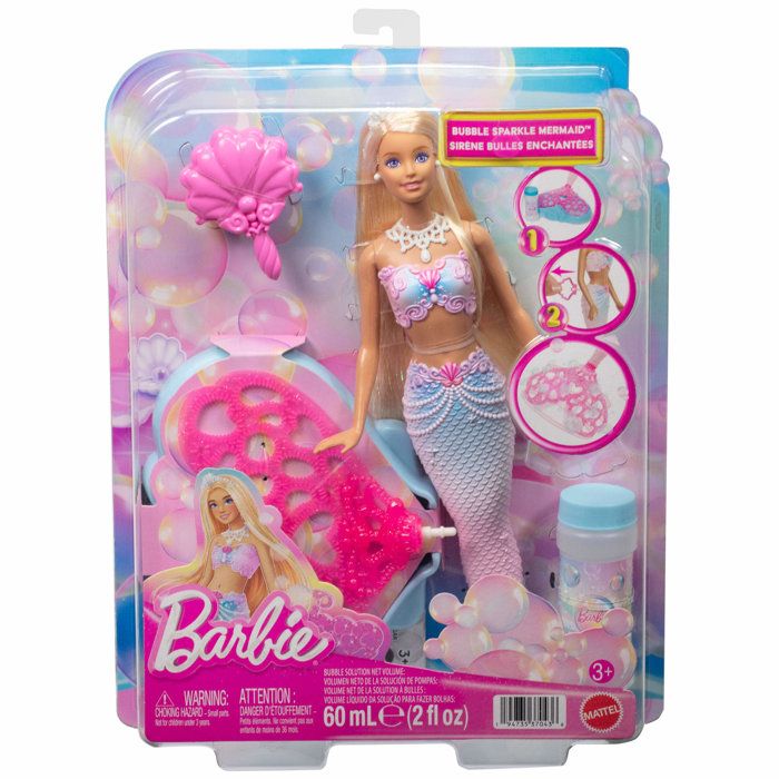 Poupée mannequin - BARBIE - JLW56 - Sirène Bulles Magiques Blonde - Nageoire mobile - Effet bulles - 3 accessoires - Dès 3 ans