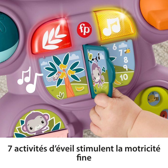 Fisher-Price Jouet d'éveil Mon Trotteur Singe Violet avec Musique, lumières et activités à partir de 6 Mois, JGW90