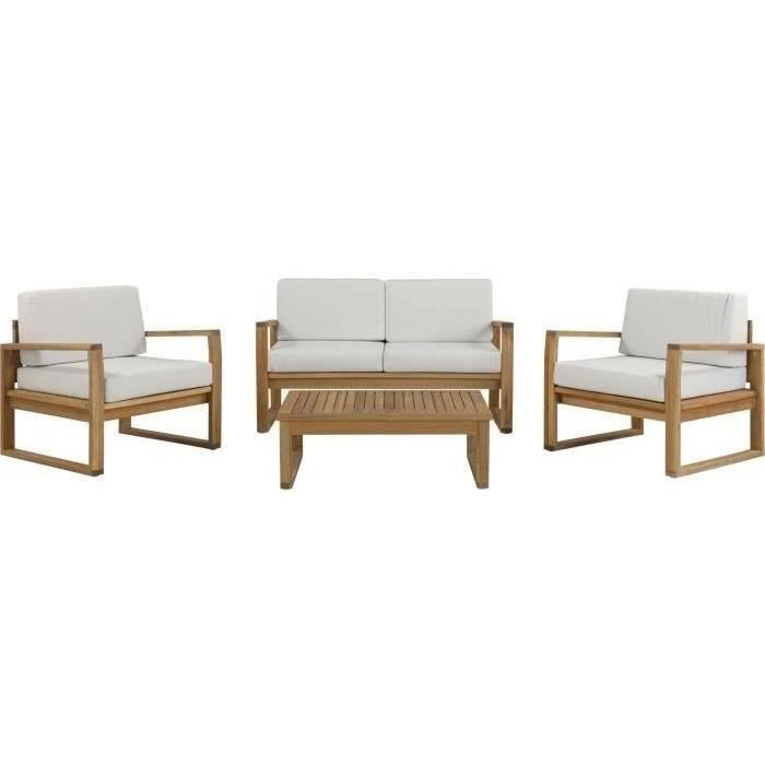 Salon de jardin en bois d'Acacia FSC - PALAWAN - 4 personnes - Coussins gris perle