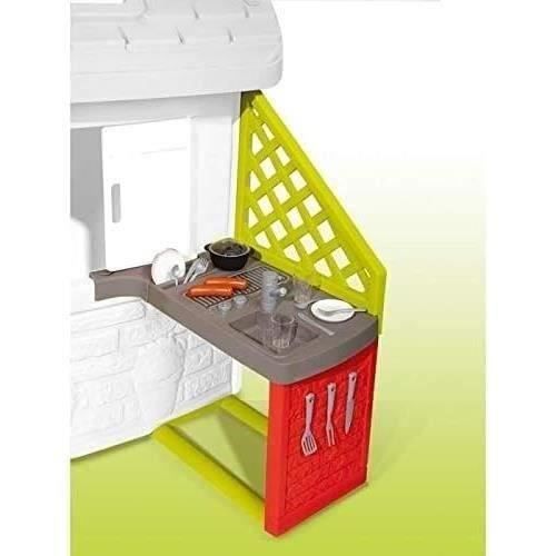 Smoby - Cuisine d'été à ajouter à une Maison Smoby - Plaque grill - Evier avec robinet - 17 accessoi