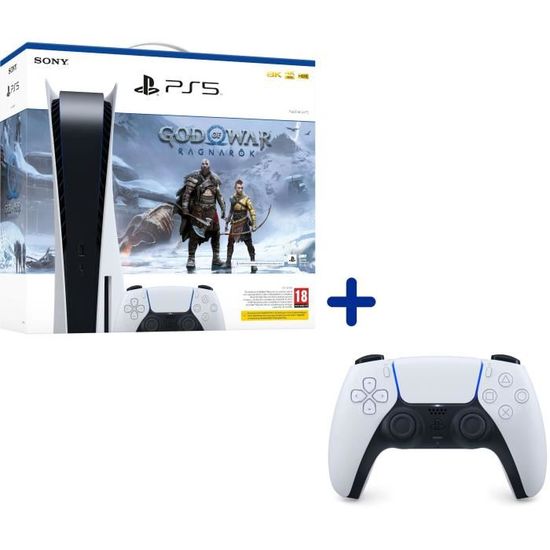 Pack PS5 Standard : Console PS5 Standard + God of War : Ragnarök (Code) + Manette DualSense Blanche