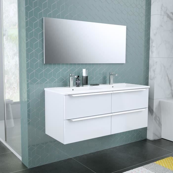 Zoom Meuble De Salle De Bain Double Vasque Avec Miroir L 120cm 4 Tiroirs A Fermeture Ralenties Blanc Laque Brillant Cdiscount Maison