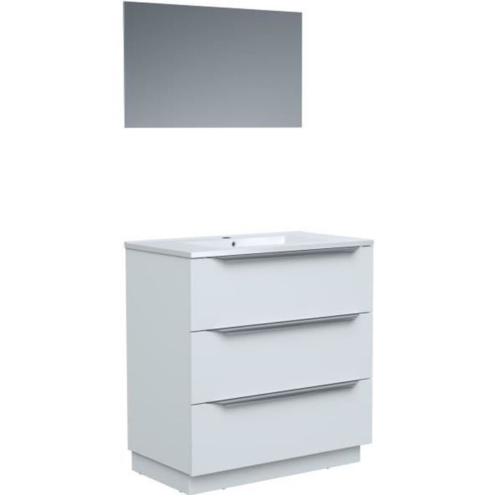 Ensemble Meuble Salle De Bain Sur Socle L 80 Vasque 3 Tiroirs Miroir Blanc Zoom Cdiscount Maison