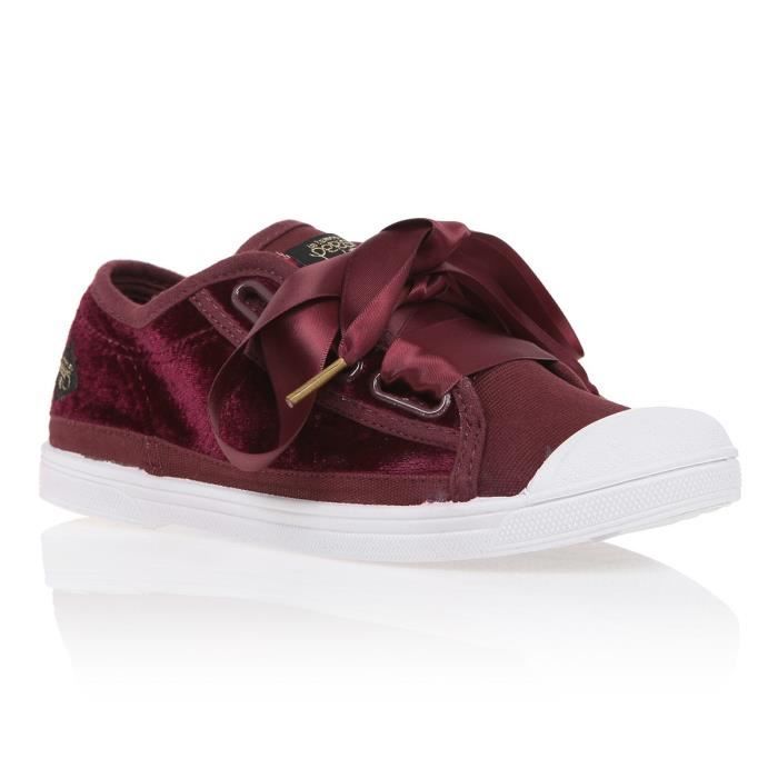 LE TEMPS DES CERISES Baskets Sportwear Basic 02 Lace en Velours Rouge Bordeaux Femme