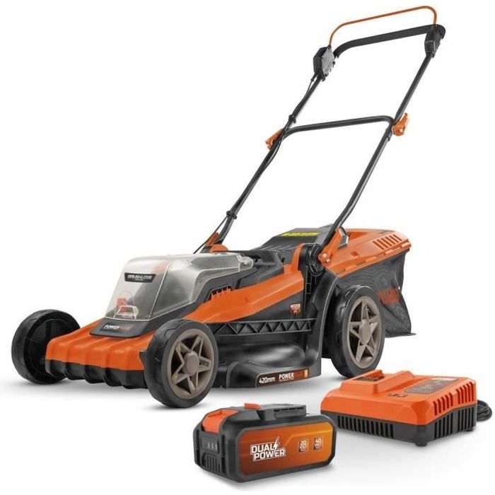 Tondeuse &agrave; Gazon sur Batterie 40V Dual Power POWDPGLWS2 - 420mm &Oslash;, Sac de Collecte 50L