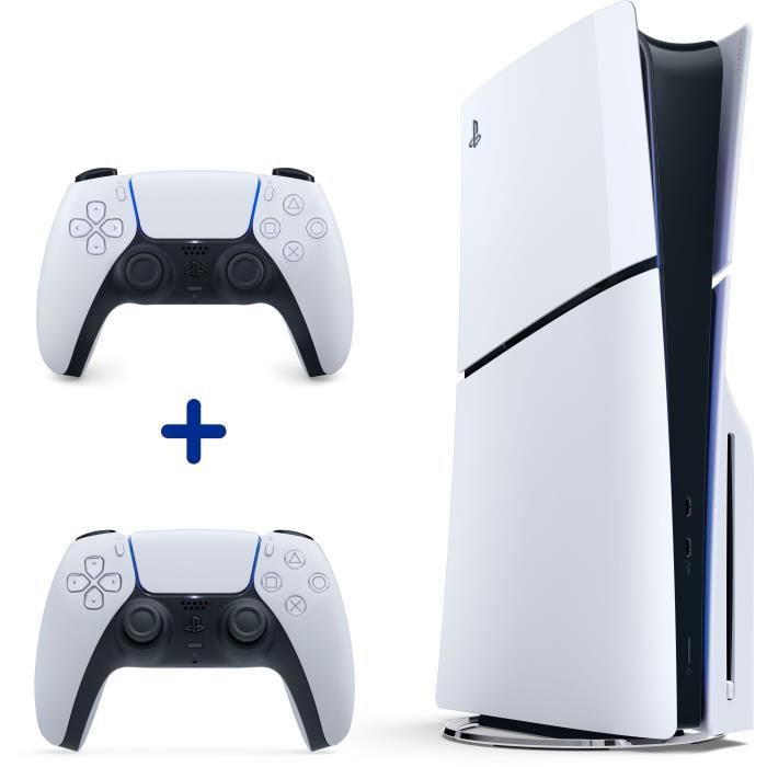 Pack PS5 Standard : Console PS5 (Modèle Slim) + 2ème Manette sans fil PS5 DualSense Blanche