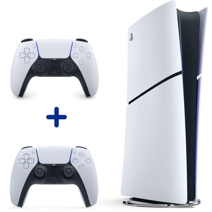 Pack PS5 Digitale (sans lecteur CD) : Console PlayStation 5 (Modèle Slim) + 2ème manette DualSense Blanche