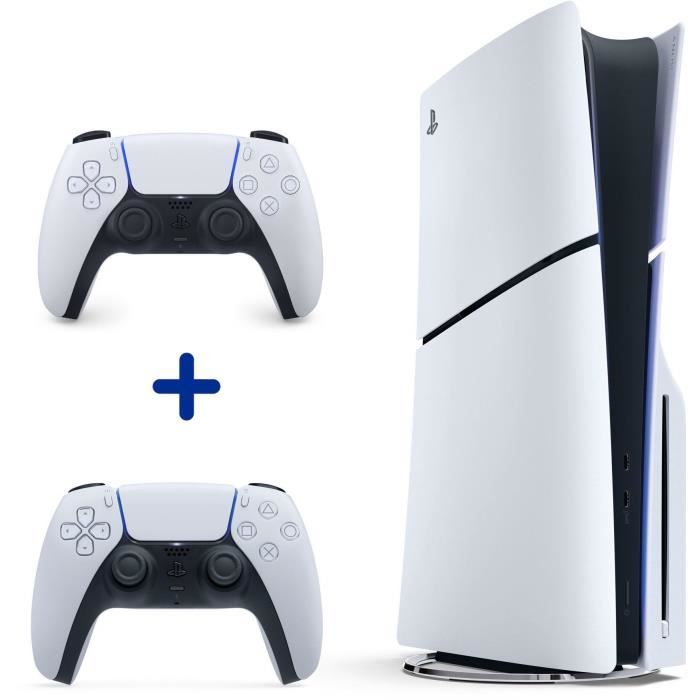 Pack PS5 Standard (avec lecteur CD) : Console PlayStation 5 (Modèle Slim) + Manette sans fil DualSense™ - Blanche I PS5 et PC