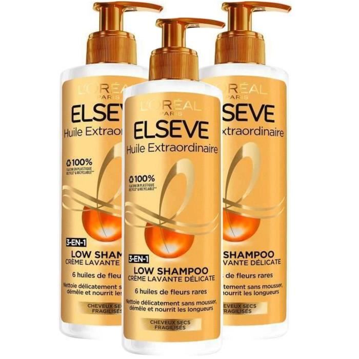(Lot de 3) L'OREAL PARIS ELSEVE Huile Extraordinaire Low Shampoo 3en1 400ml Cdiscount Au quotidien