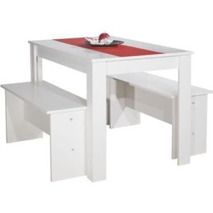 Symbiosis 2281A2121X00 Lot de 2 Bancs et Table de Cuisine Bois Blanc 110 x 73 x 70 cm