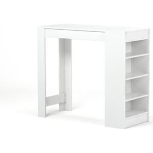 TABLE À MANGER SEULE Table bar - SYMBIOSIS - CHILI - 4 étagères de rangement - Blanc mat - Style contemporain