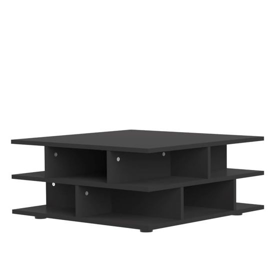 Table basse 12 compartiments - Décor noir - L 70 x l 70 x H 29 cm - MAD
