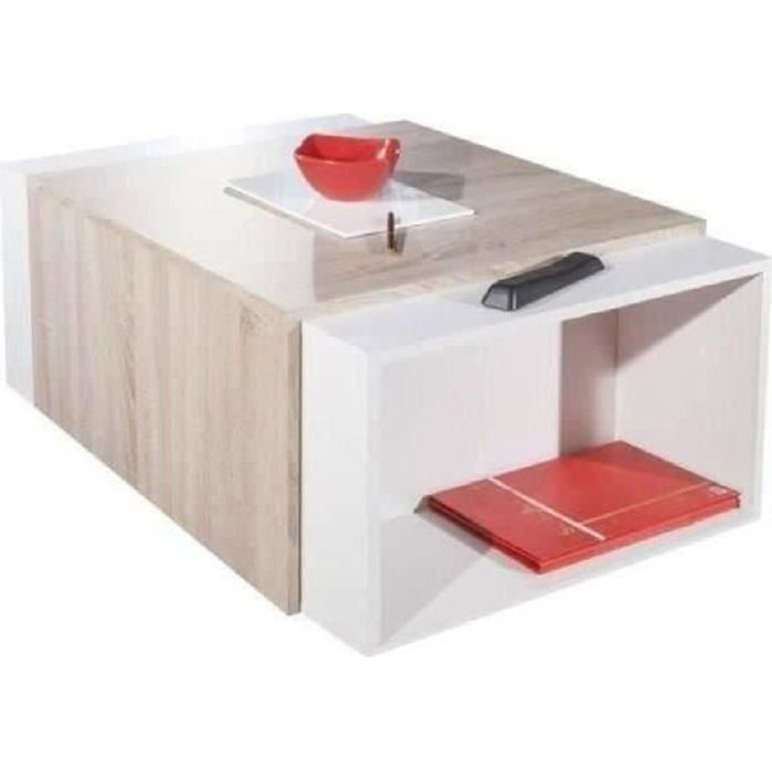 Charly Table Basse Transformable Style Contemporain Blanc Et Decor Chene L 120 X L 67 X H38 Cm Achat Vente Table Basse Charly Table Basse Chene Blanc Cdiscount