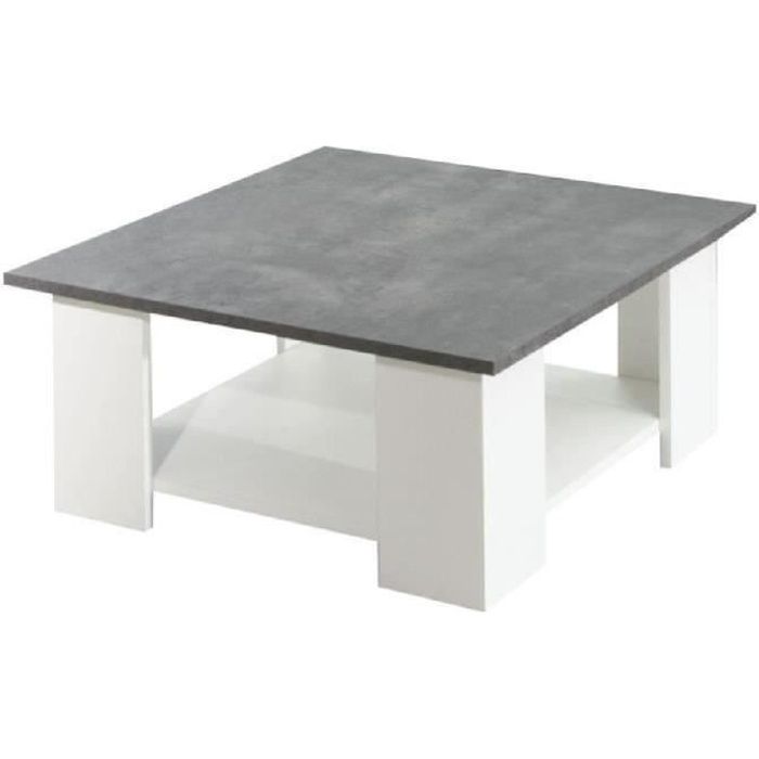 lime table basse style contemporain mélaminée blanc et décor béton - l 67 x l 67 cm