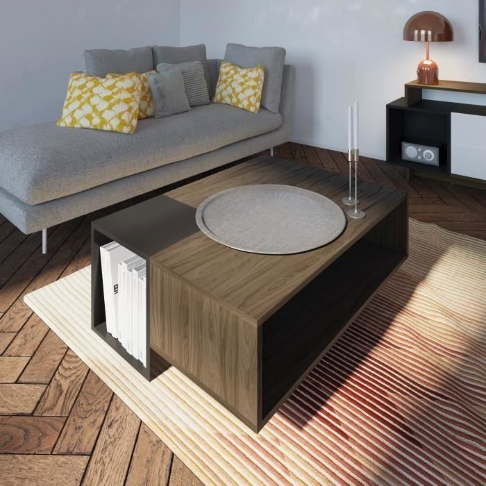 Kube Table Basse Style Contemporain Melaminee Decor Noyer Et Gris