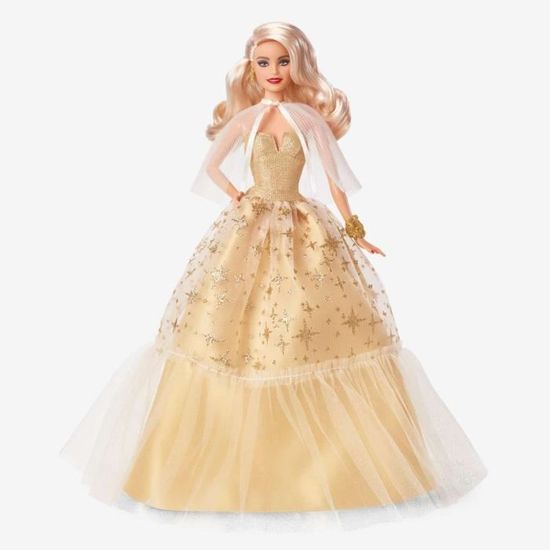 Barbie Joyeux Noël 2022 - Poupée Cheveux Noirs Relevés - Mattel HBY04 - Nuova
