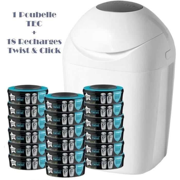 Tommee Tippee Starter Pack Poubelle à couche TEC + 18 recharges