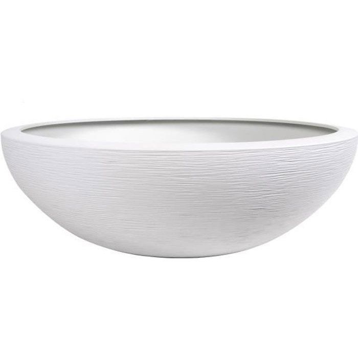 Pot vasque Ø 59 cm - EDA - Graphit UP - 39 L - Intérieur/ Extérieur - Décor Graphique - Ø 59 x H. 21 cm - Blanc cérusé